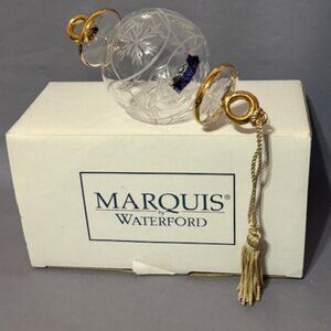Vintage Marquis Waterford Glass Christmas Ornament Ball Gold Tassle Box Holiday